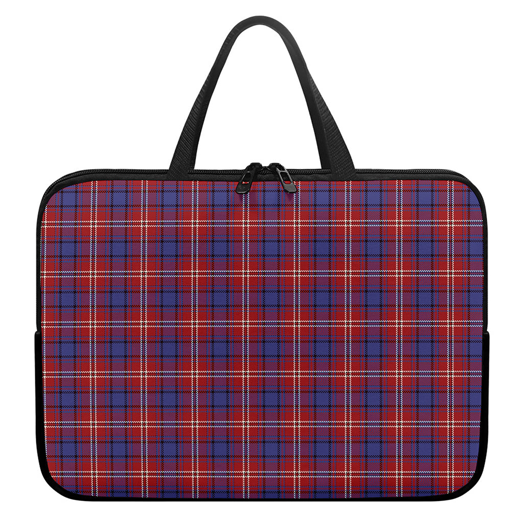 Red Blue And White Tartan Pattern Print Laptop Sleeve With Handle