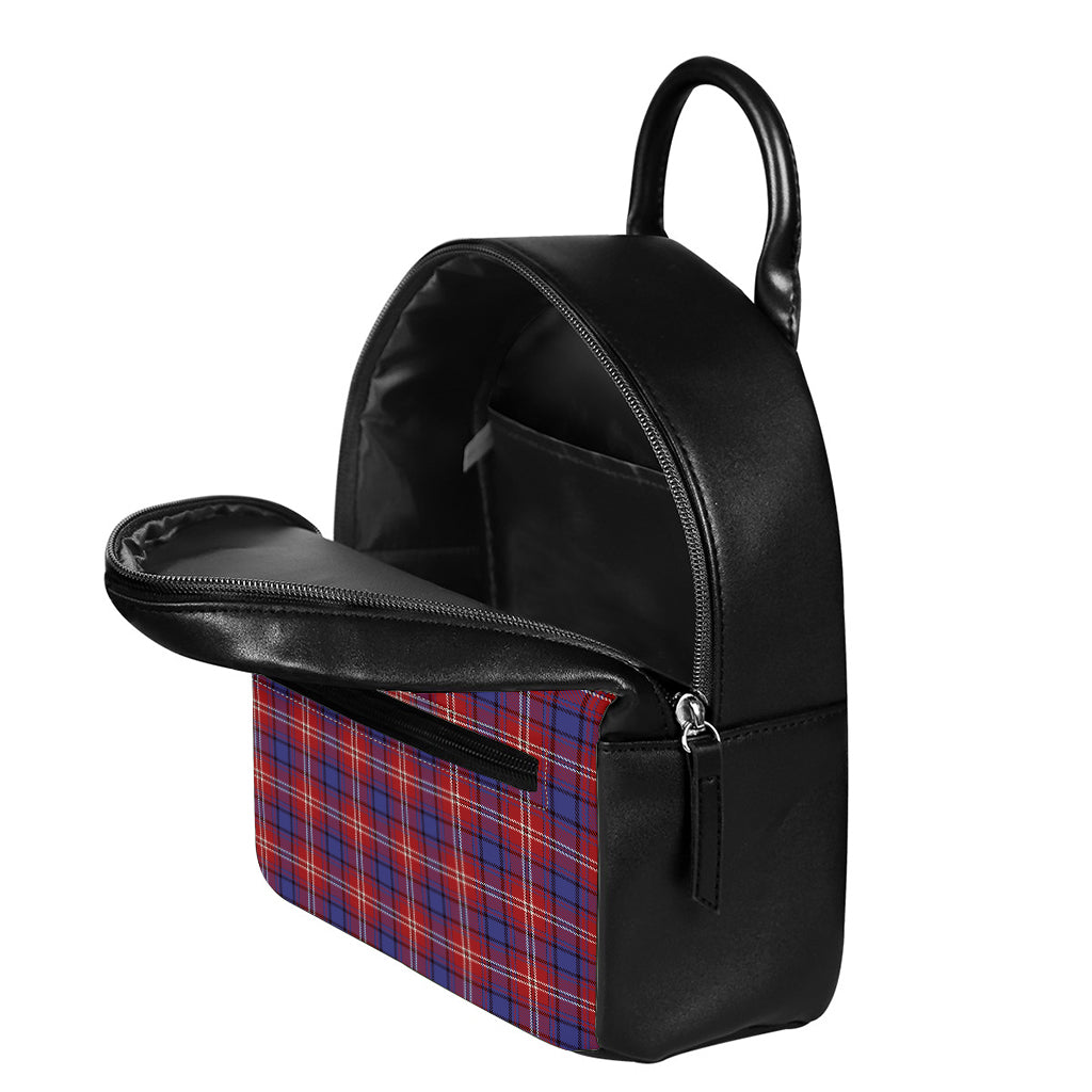 Red Blue And White Tartan Pattern Print Leather Backpack