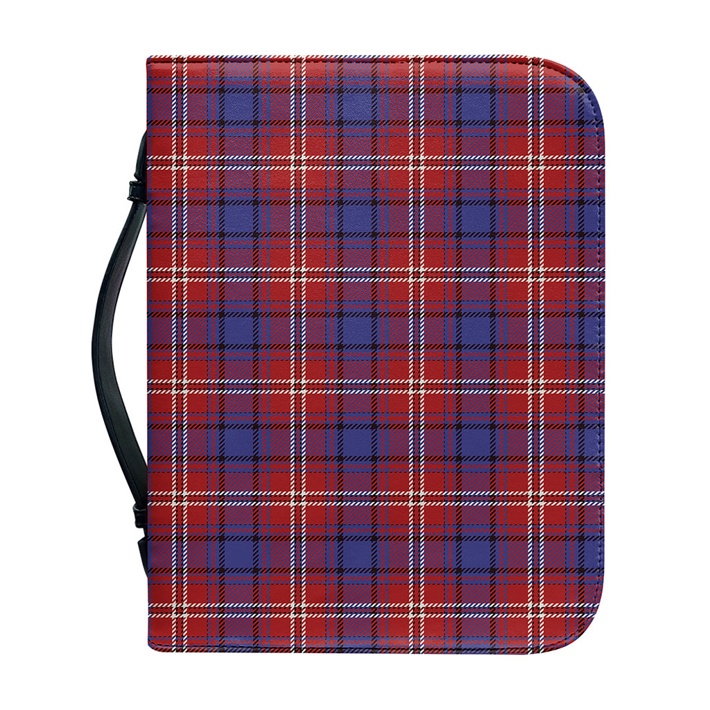 Red Blue And White Tartan Pattern Print Leather Bible Cover