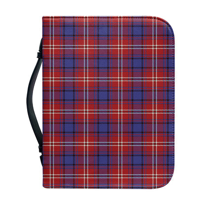 Red Blue And White Tartan Pattern Print Leather Bible Cover