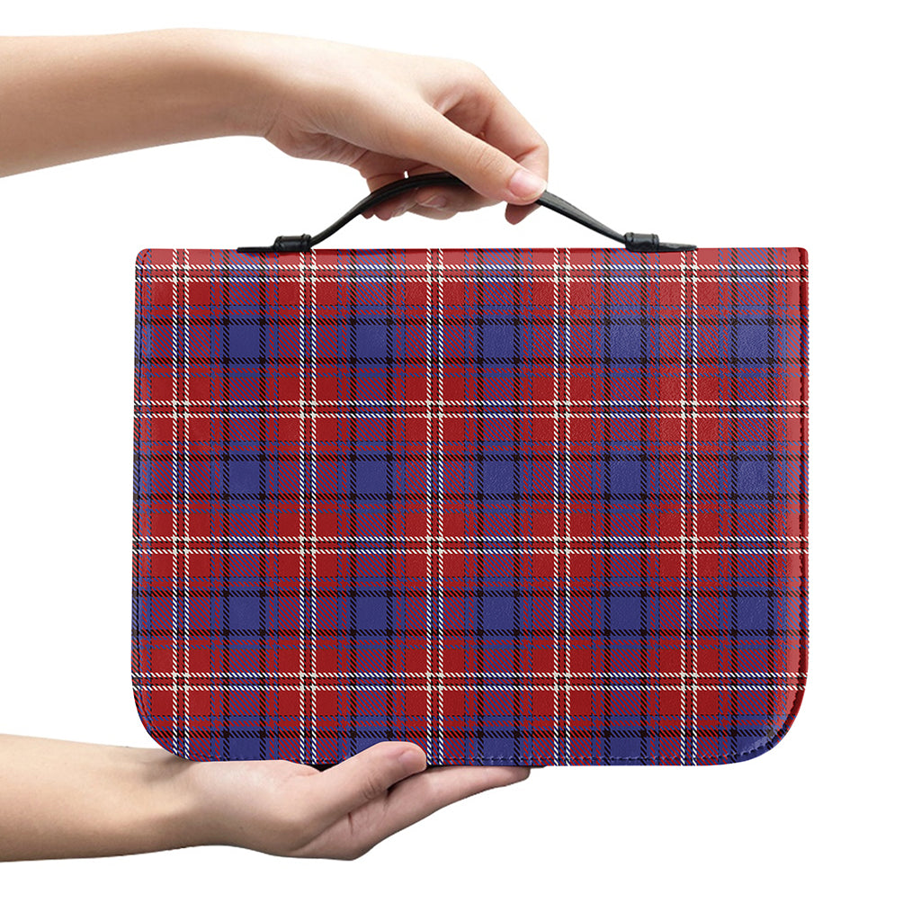 Red Blue And White Tartan Pattern Print Leather Bible Cover