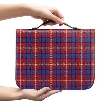 Red Blue And White Tartan Pattern Print Leather Bible Cover