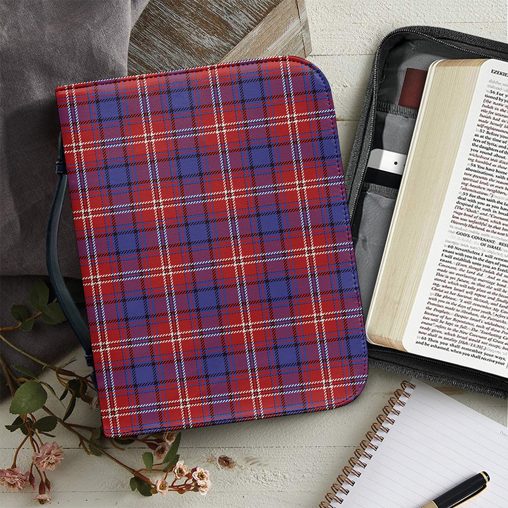 Red Blue And White Tartan Pattern Print Leather Bible Cover