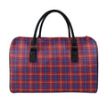 Red Blue And White Tartan Pattern Print Leather Duffel Bag
