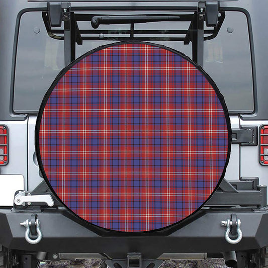 Red Blue And White Tartan Pattern Print Leather Spare Tire Cover