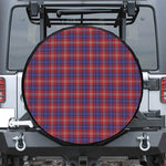 Red Blue And White Tartan Pattern Print Leather Spare Tire Cover