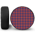 Red Blue And White Tartan Pattern Print Leather Spare Tire Cover