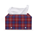 Red Blue And White Tartan Pattern Print Leather Tissue Box Cover