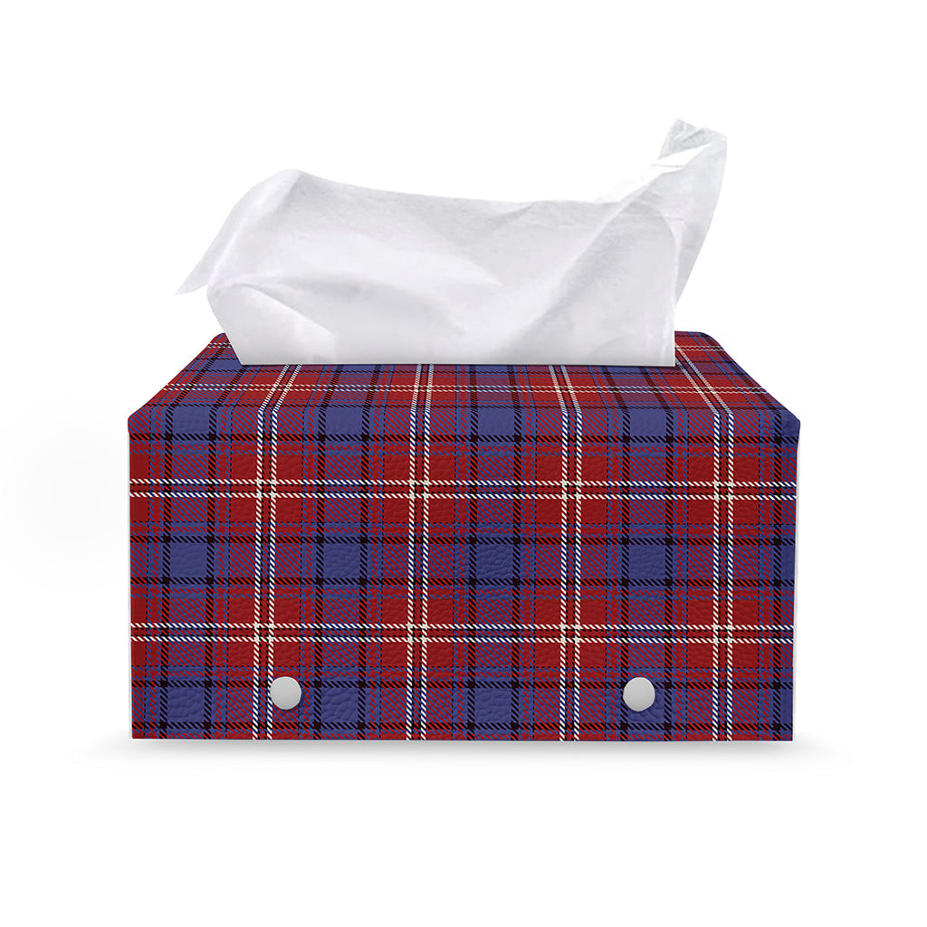 Red Blue And White Tartan Pattern Print Leather Tissue Box Cover