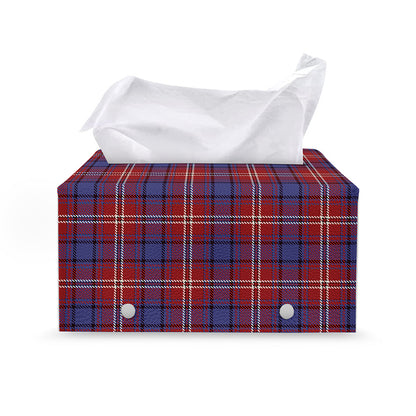 Red Blue And White Tartan Pattern Print Leather Tissue Box Cover
