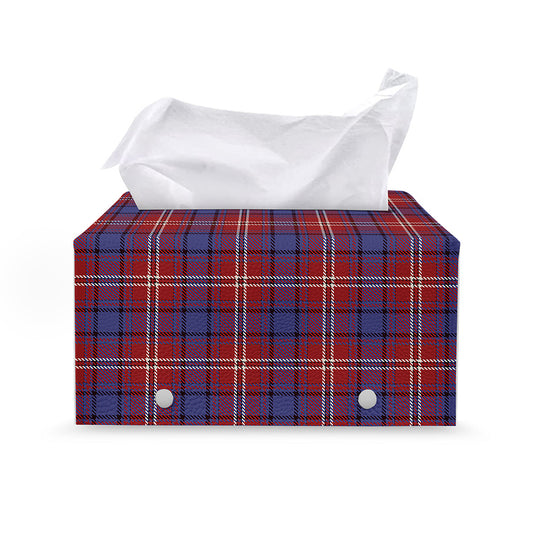 Red Blue And White Tartan Pattern Print Leather Tissue Box Cover