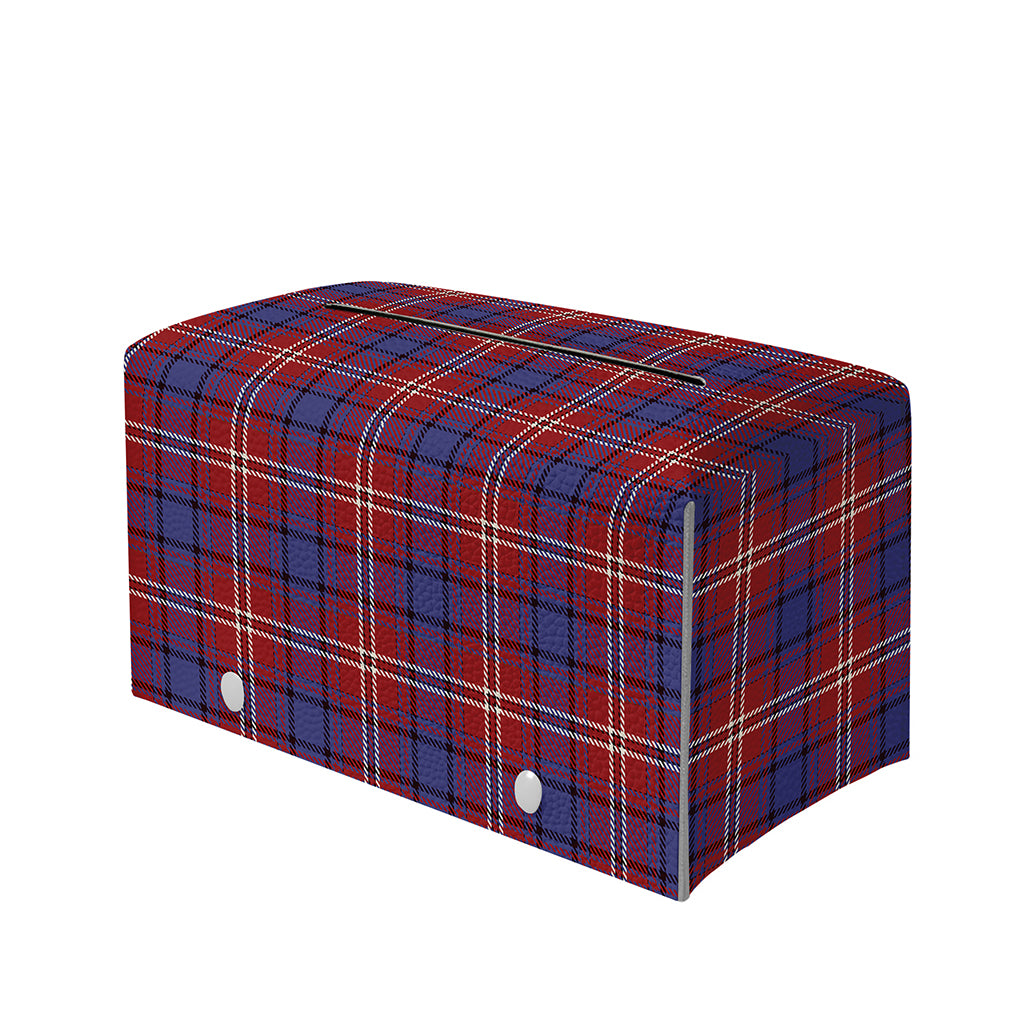 Red Blue And White Tartan Pattern Print Leather Tissue Box Cover