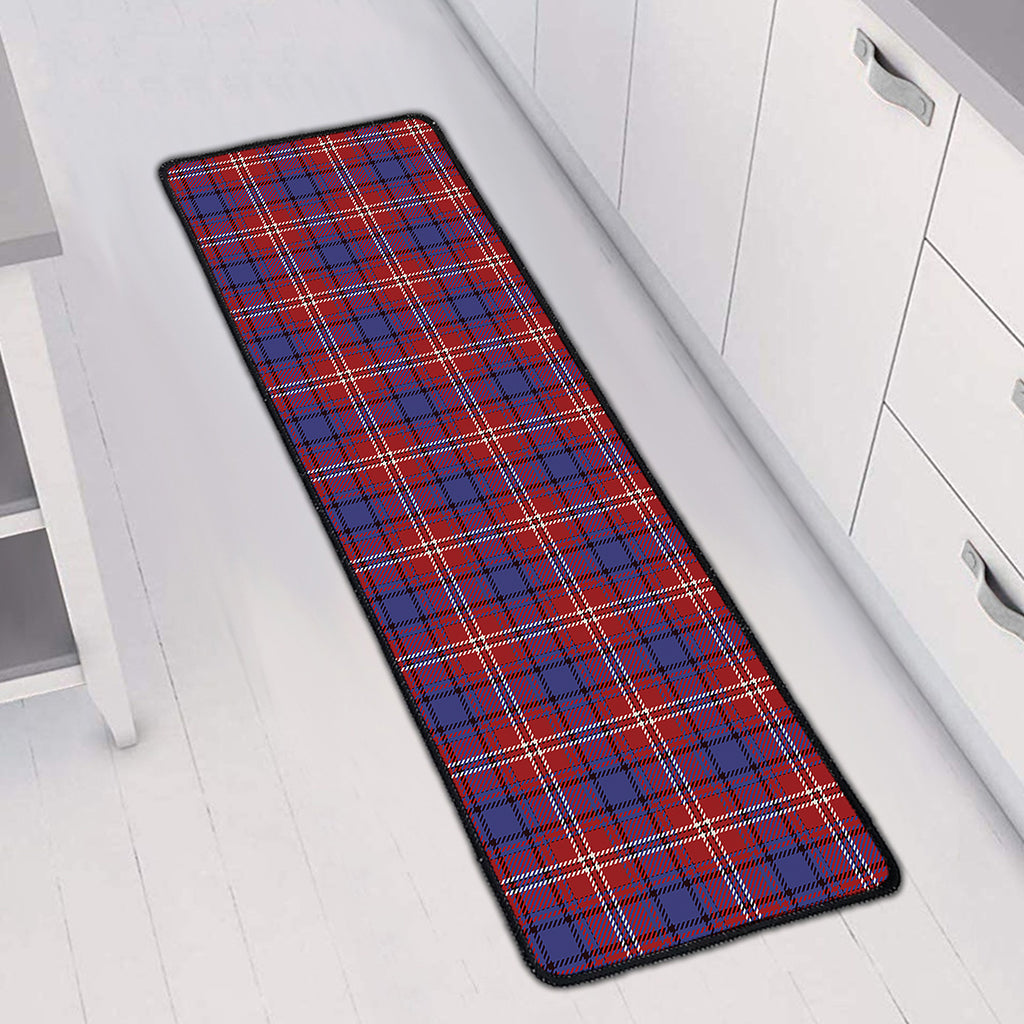 Red Blue And White Tartan Pattern Print Long Kitchen Mat