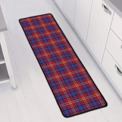 Red Blue And White Tartan Pattern Print Long Kitchen Mat