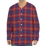 Red Blue And White Tartan Pattern Print Long Sleeve Baseball Jersey