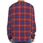 Red Blue And White Tartan Pattern Print Long Sleeve Baseball Jersey
