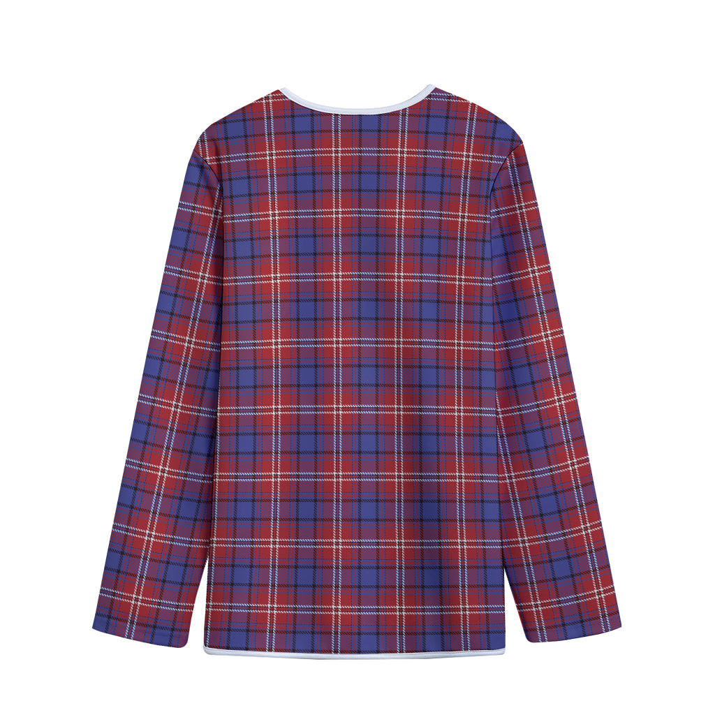 Red Blue And White Tartan Pattern Print Long Sleeve Short Coat