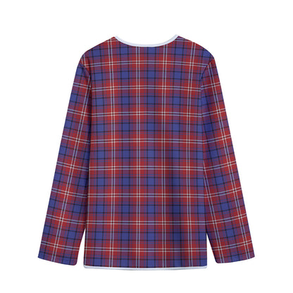 Red Blue And White Tartan Pattern Print Long Sleeve Short Coat