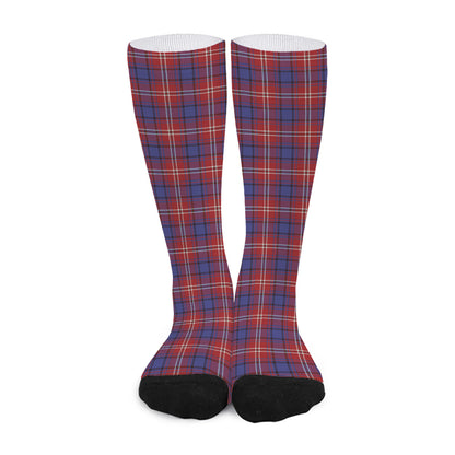 Red Blue And White Tartan Pattern Print Long Socks