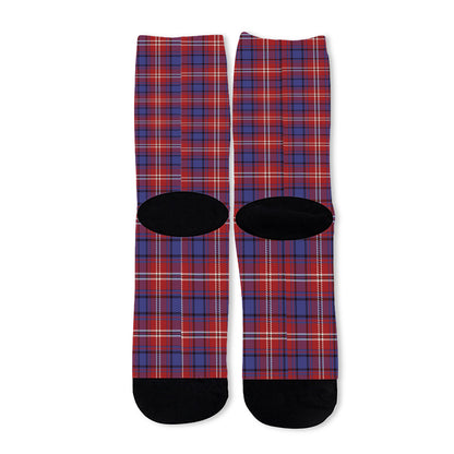 Red Blue And White Tartan Pattern Print Long Socks