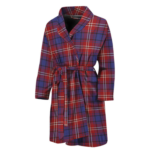 Red Blue And White Tartan Pattern Print Men's Bathrobe