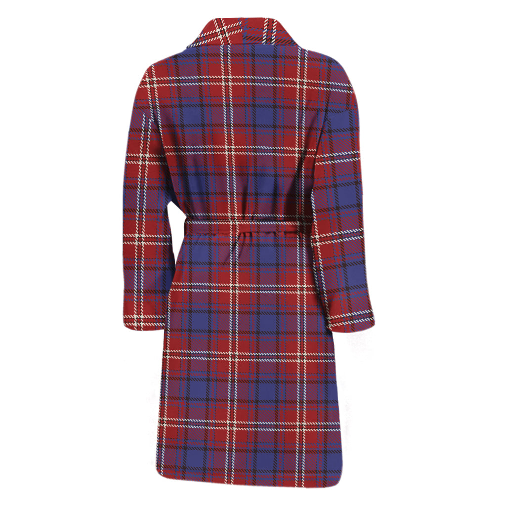 Red Blue And White Tartan Pattern Print Men's Bathrobe