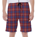 Red Blue And White Tartan Pattern Print Men's Beach Shorts
