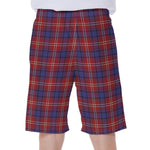 Red Blue And White Tartan Pattern Print Men's Beach Shorts