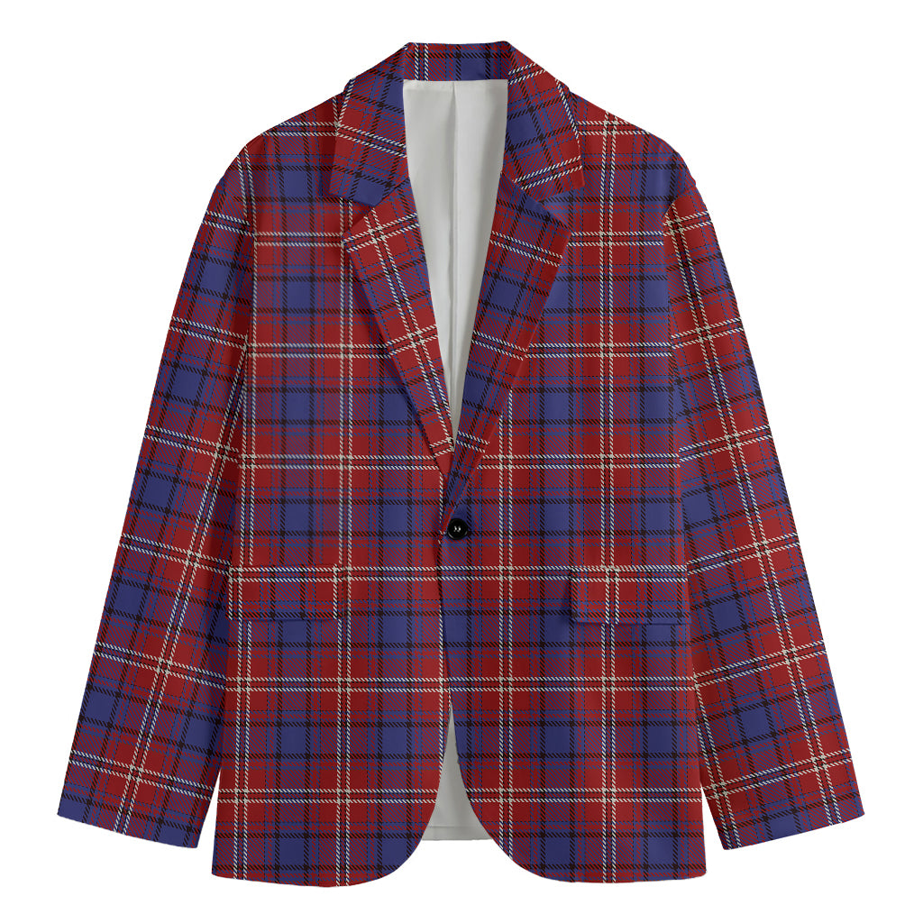 Red Blue And White Tartan Pattern Print Men's Blazer