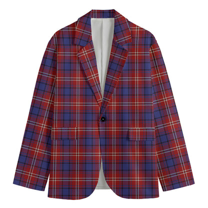 Red Blue And White Tartan Pattern Print Men's Blazer