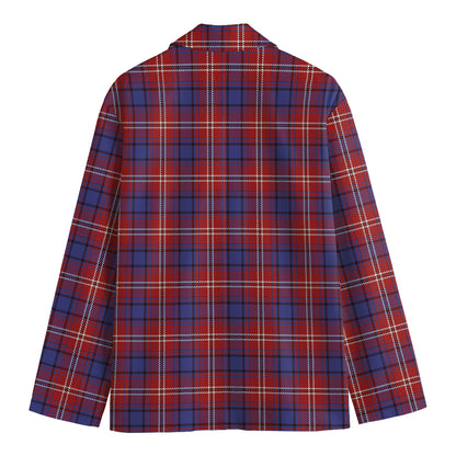 Red Blue And White Tartan Pattern Print Men's Blazer