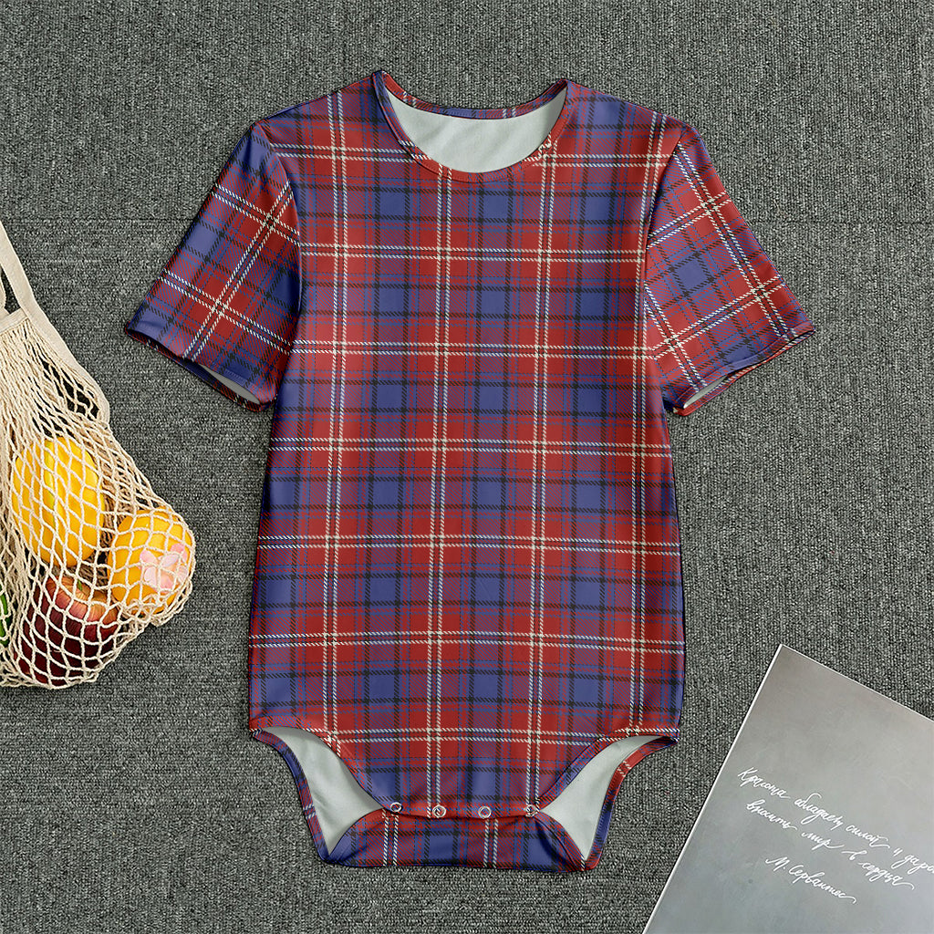 Red Blue And White Tartan Pattern Print Men's Bodysuit
