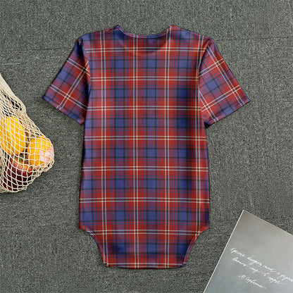 Red Blue And White Tartan Pattern Print Men's Bodysuit