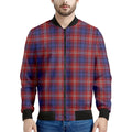 Red Blue And White Tartan Pattern Print Men's Bomber Jacket