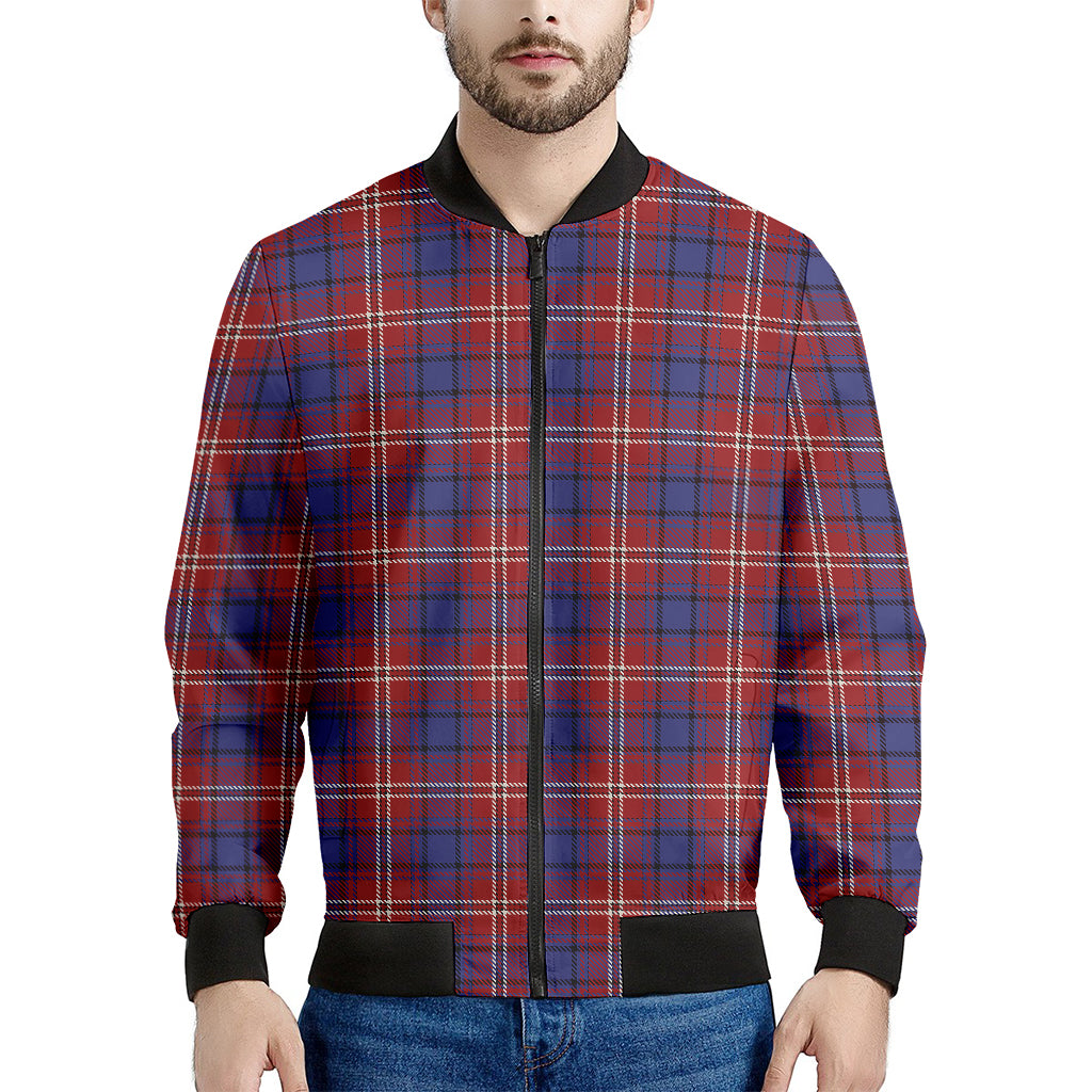 Red Blue And White Tartan Pattern Print Men's Bomber Jacket