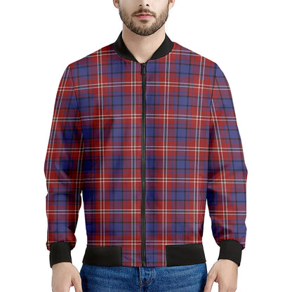 Red Blue And White Tartan Pattern Print Men's Bomber Jacket