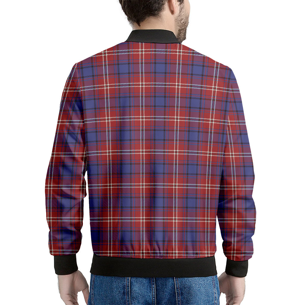 Red Blue And White Tartan Pattern Print Men's Bomber Jacket