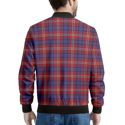 Red Blue And White Tartan Pattern Print Men's Bomber Jacket
