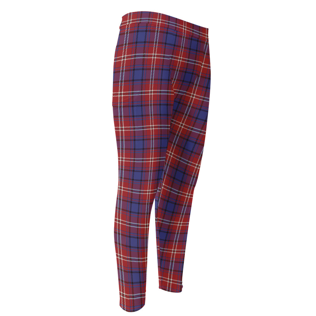 Red Blue And White Tartan Pattern Print Men's Compression Pants