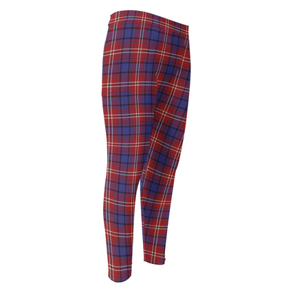 Red Blue And White Tartan Pattern Print Men's Compression Pants