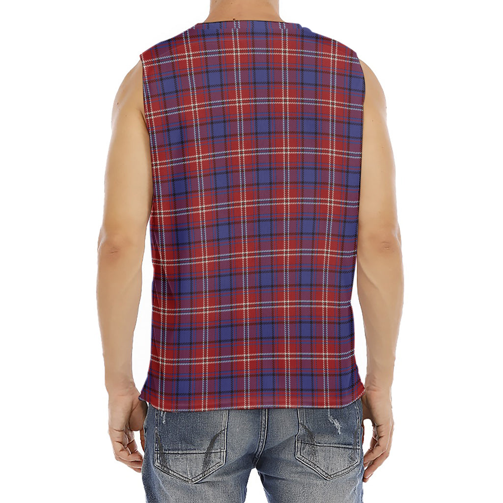 Red Blue And White Tartan Pattern Print Men's Fitness Tank Top