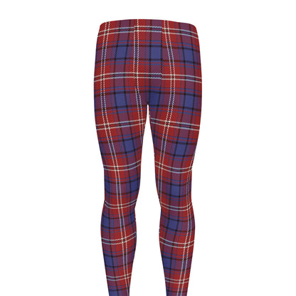 Red Blue And White Tartan Pattern Print Men's leggings