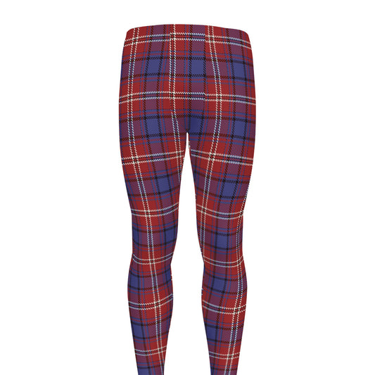 Red Blue And White Tartan Pattern Print Men's leggings