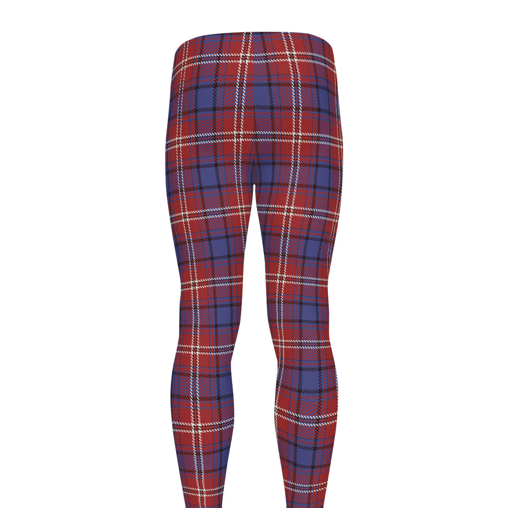 Red Blue And White Tartan Pattern Print Men's leggings