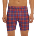 Red Blue And White Tartan Pattern Print Men's Long Boxer Briefs