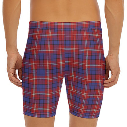 Red Blue And White Tartan Pattern Print Men's Long Boxer Briefs