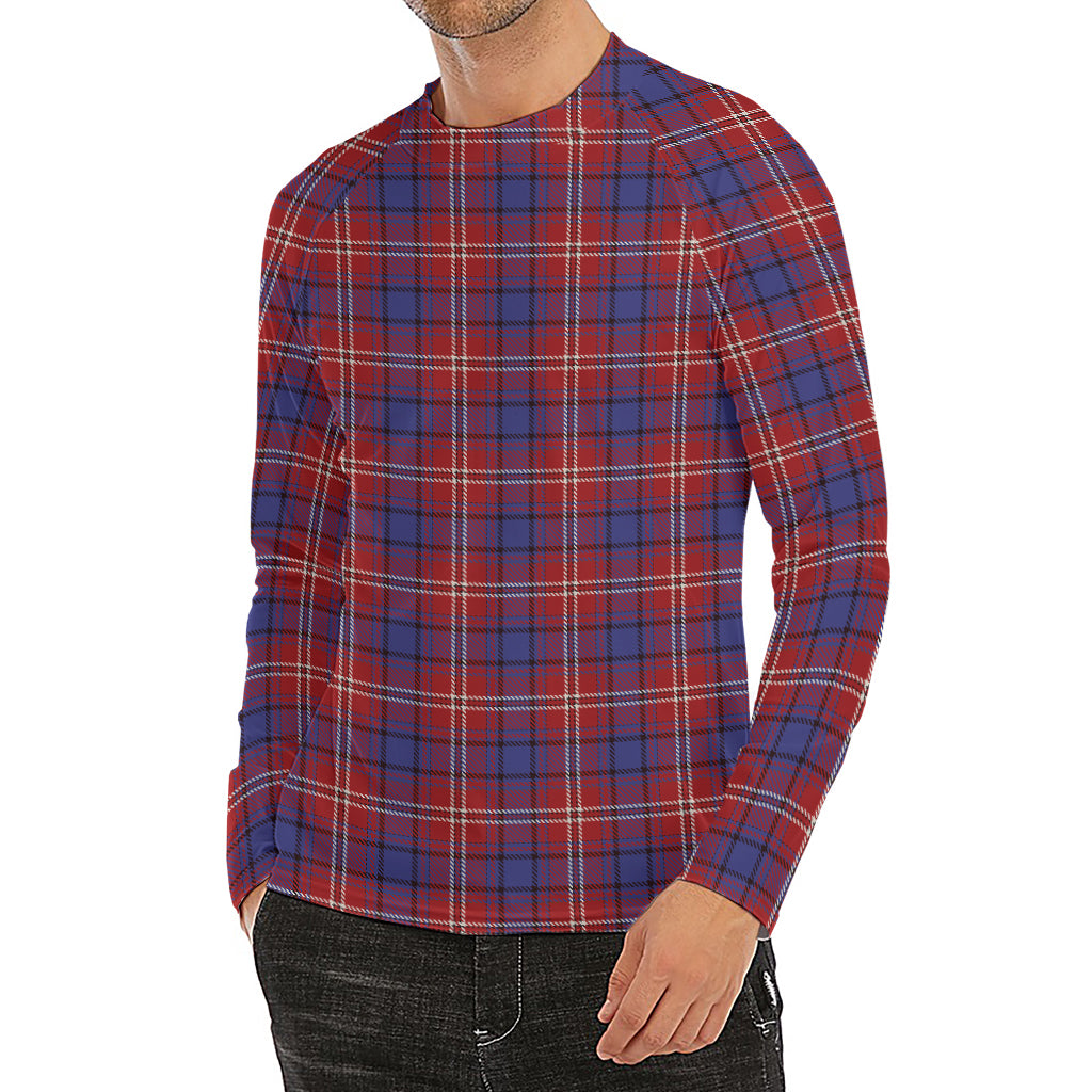 Red Blue And White Tartan Pattern Print Men's Long Sleeve Rash Guard