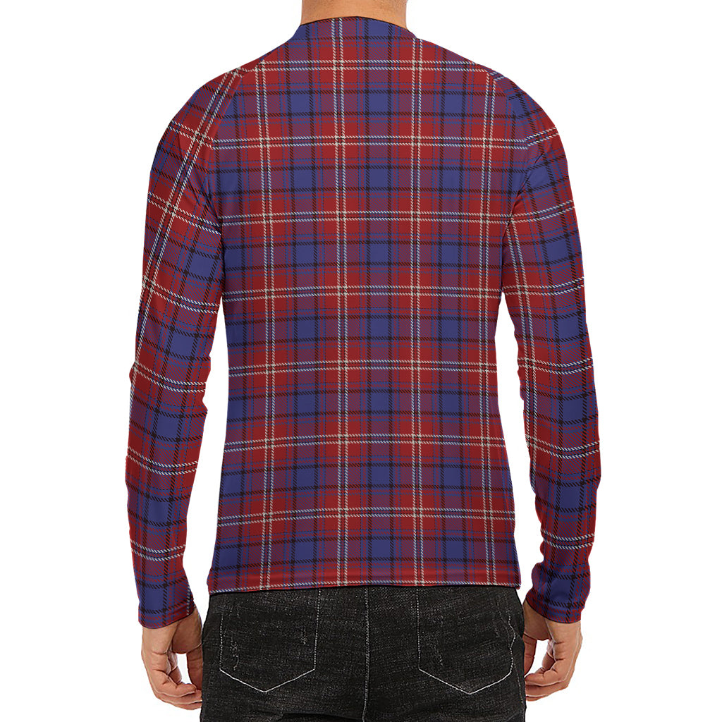 Red Blue And White Tartan Pattern Print Men's Long Sleeve Rash Guard