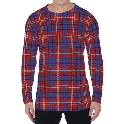 Red Blue And White Tartan Pattern Print Men's Long Sleeve T-Shirt
