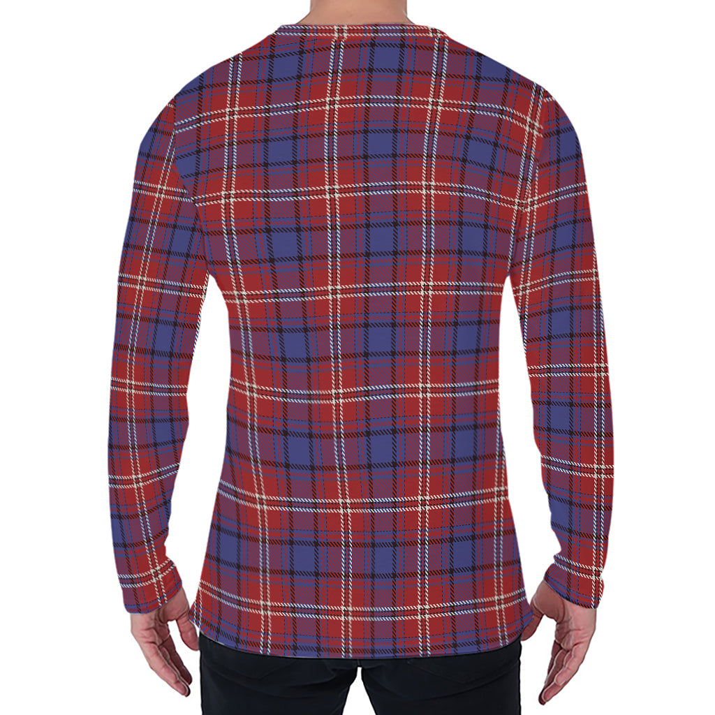 Red Blue And White Tartan Pattern Print Men's Long Sleeve T-Shirt